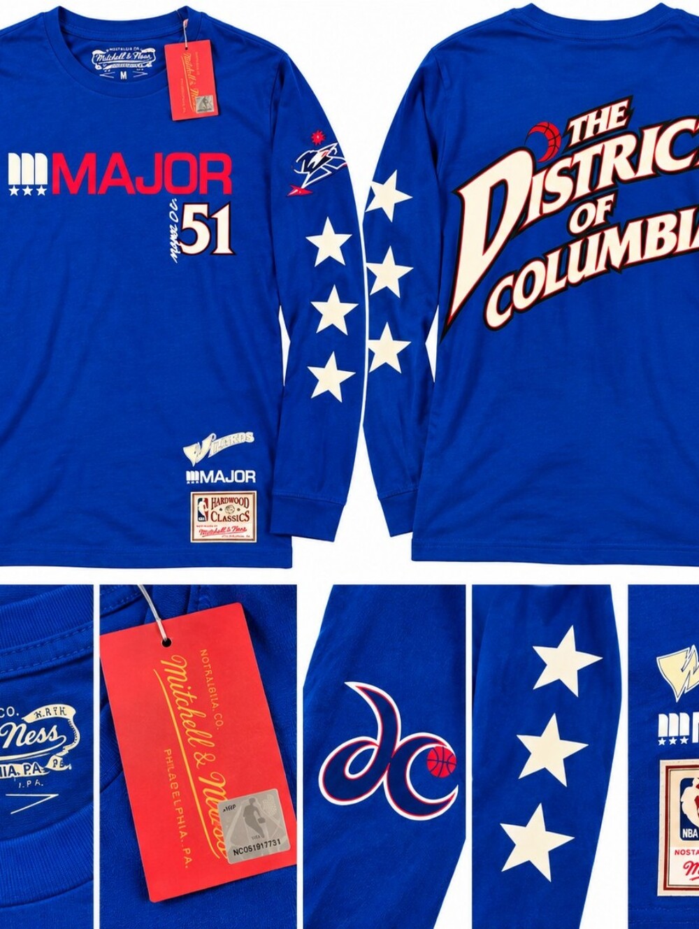 Mitchell & Ness Men’s Washington Wizards Blue Long-Sleeve Graphic Tee